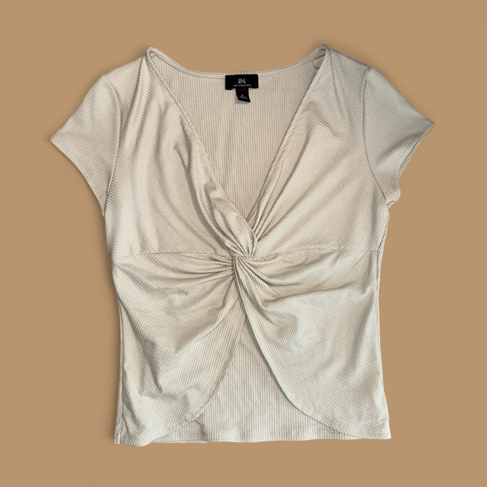 I.N. San Francisco Beige Twist-Front Tee